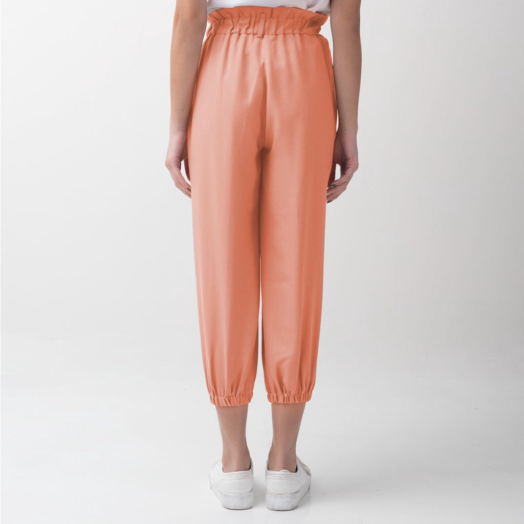 Benhill Celana " Eunji"  Bahan Wanita High Waist Jogger Pant Pinggang Karet Coral Pink758-39I75