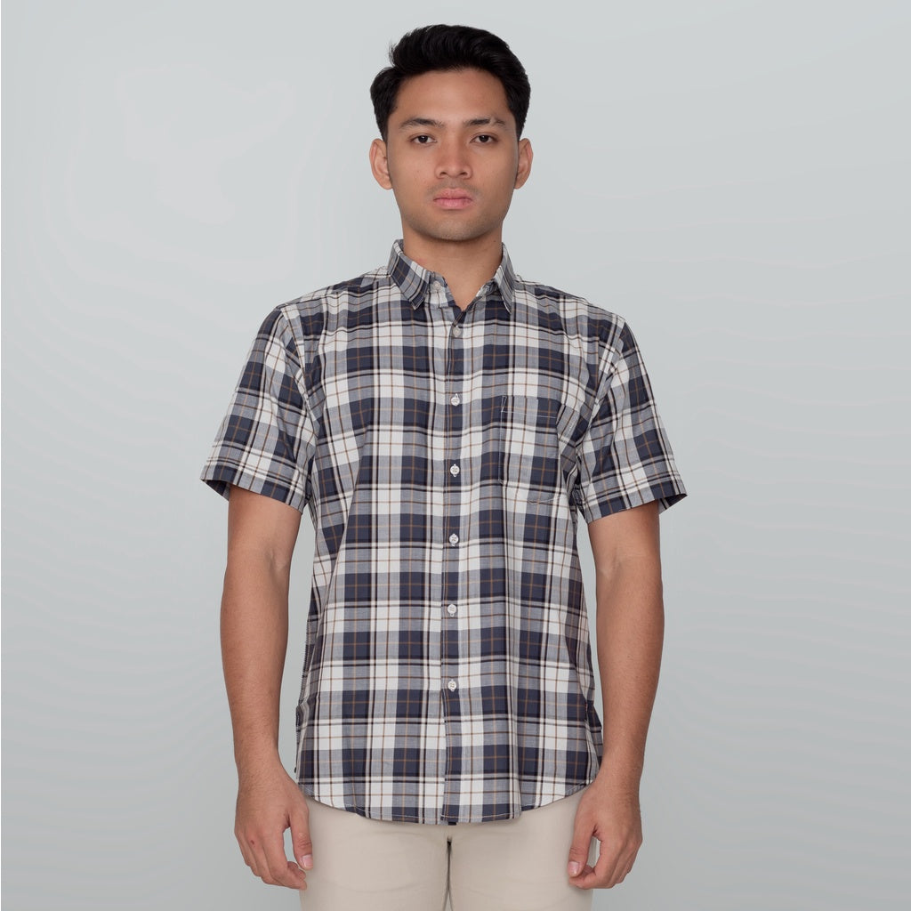 Benhill Kemeja Pria Herringbone Lengan Pendek Kotak Abu 29442-11134