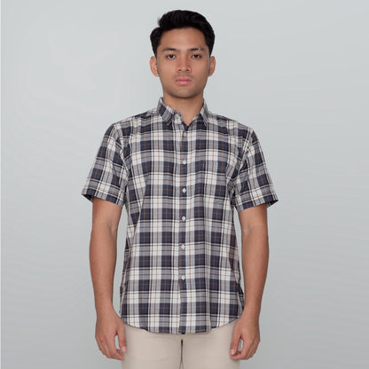 Benhill Kemeja Pria Herringbone Lengan Pendek Kotak Abu 29442-11134