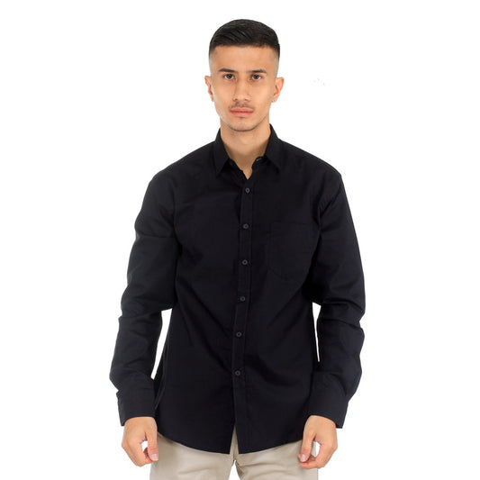 Benhill Kemeja Pria Basic Polos Lengan Panjang Katun Poplin Hitam 27357-58-19233