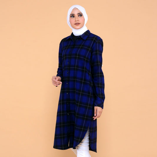 Benhill Kemeja Tunik Wanita  Kotak Flannel Biru 0623-51335