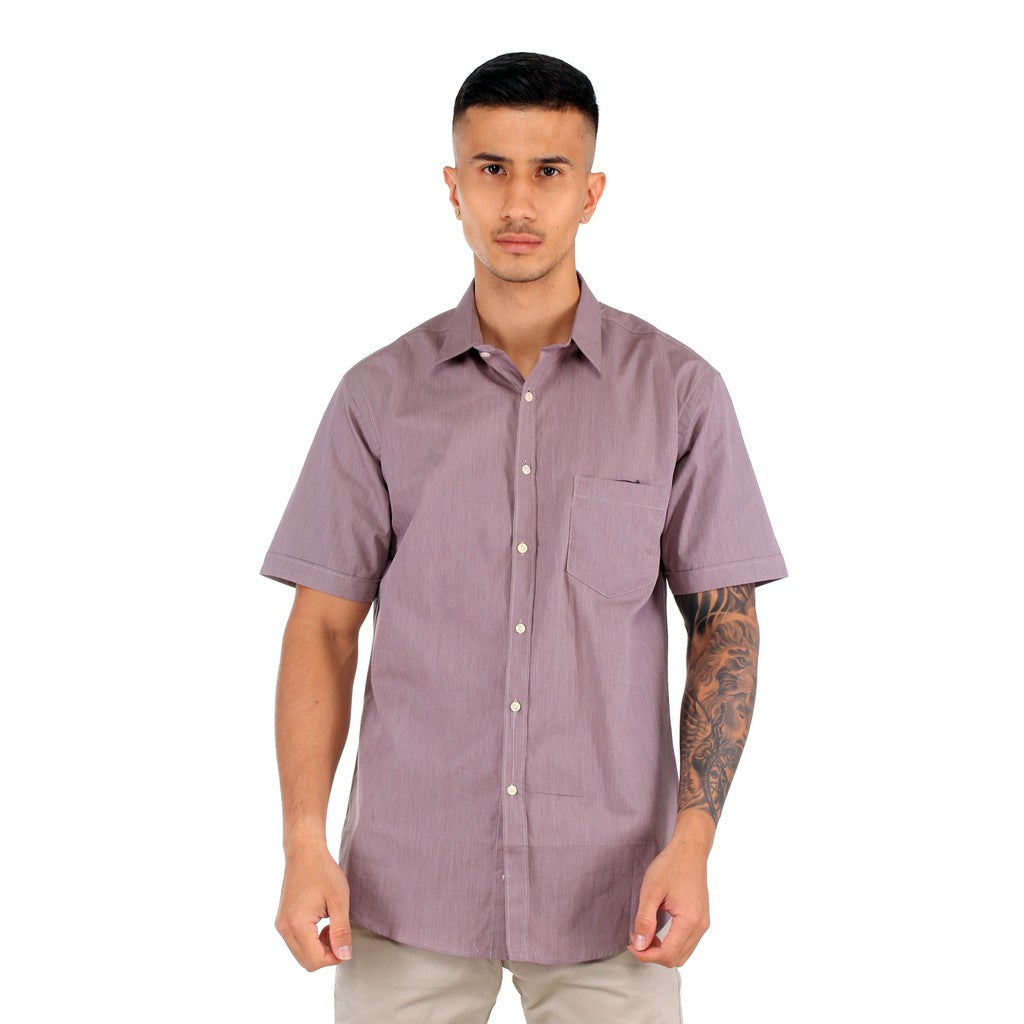 Benhill Kemeja Pria Basic  Polos  Lengan Pendek Katun Filafil  Graphite 27327-28-13534