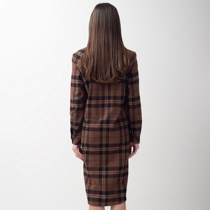 Benhill Kemeja Tunik Flannel Wanita Kotak Coklat 0721-11535