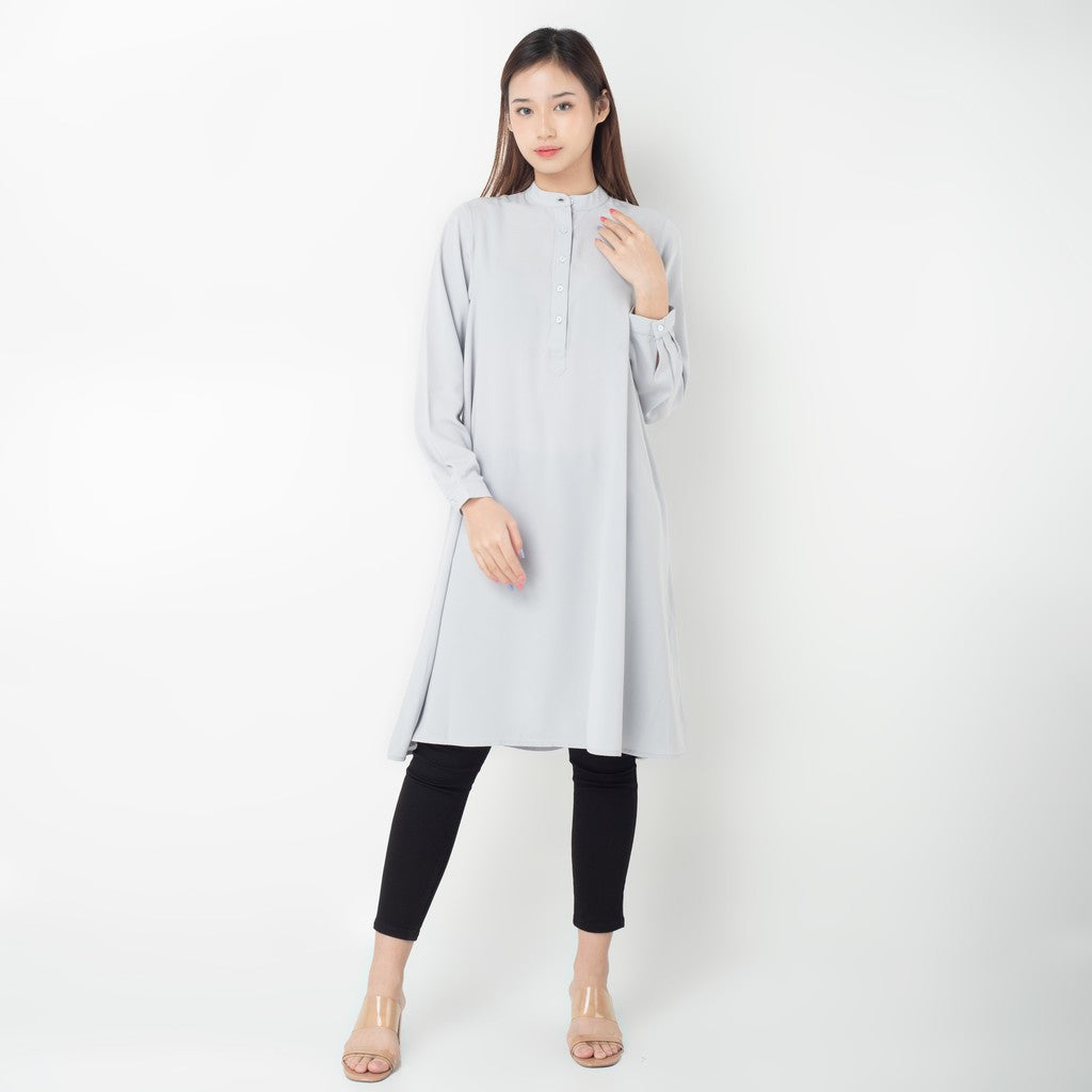 Benhill Kemeja "Hee soo" Tunik Dress Wanita Krah Shanghai Lengan Panjang Grey  274-39387