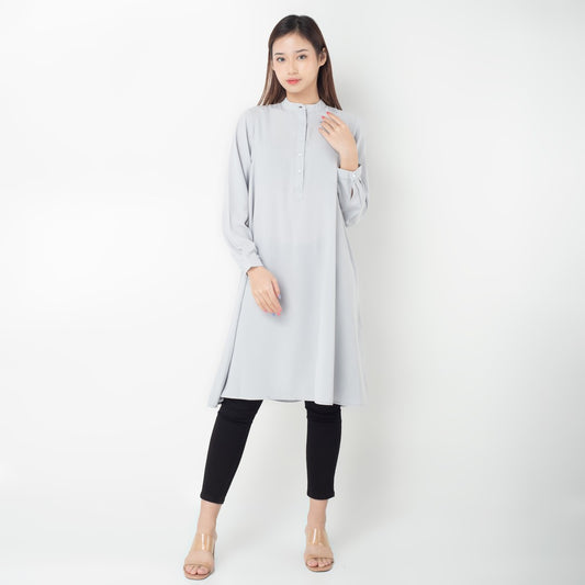 Benhill Kemeja "Hee soo" Tunik Dress Wanita Krah Shanghai Lengan Panjang Grey  274-39387