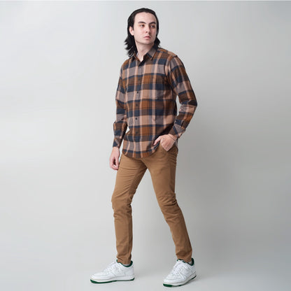 Benhill Kemeja Pria Flannel Lengan Panjang Kotak Coklat 29413-11533