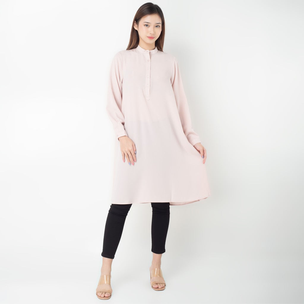 Benhill Kemeja "Hee soo" Tunik Dress  Wanita Krah Shanghai Lengan Panjang Dusty Pink 274-39487