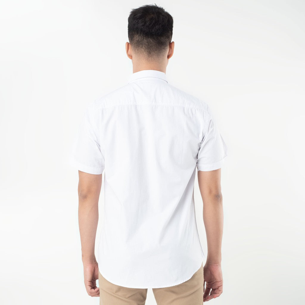 Benhill Kemeja Pria Basic Polos Lengan Pendek Katun Poplin Putih 47-16134