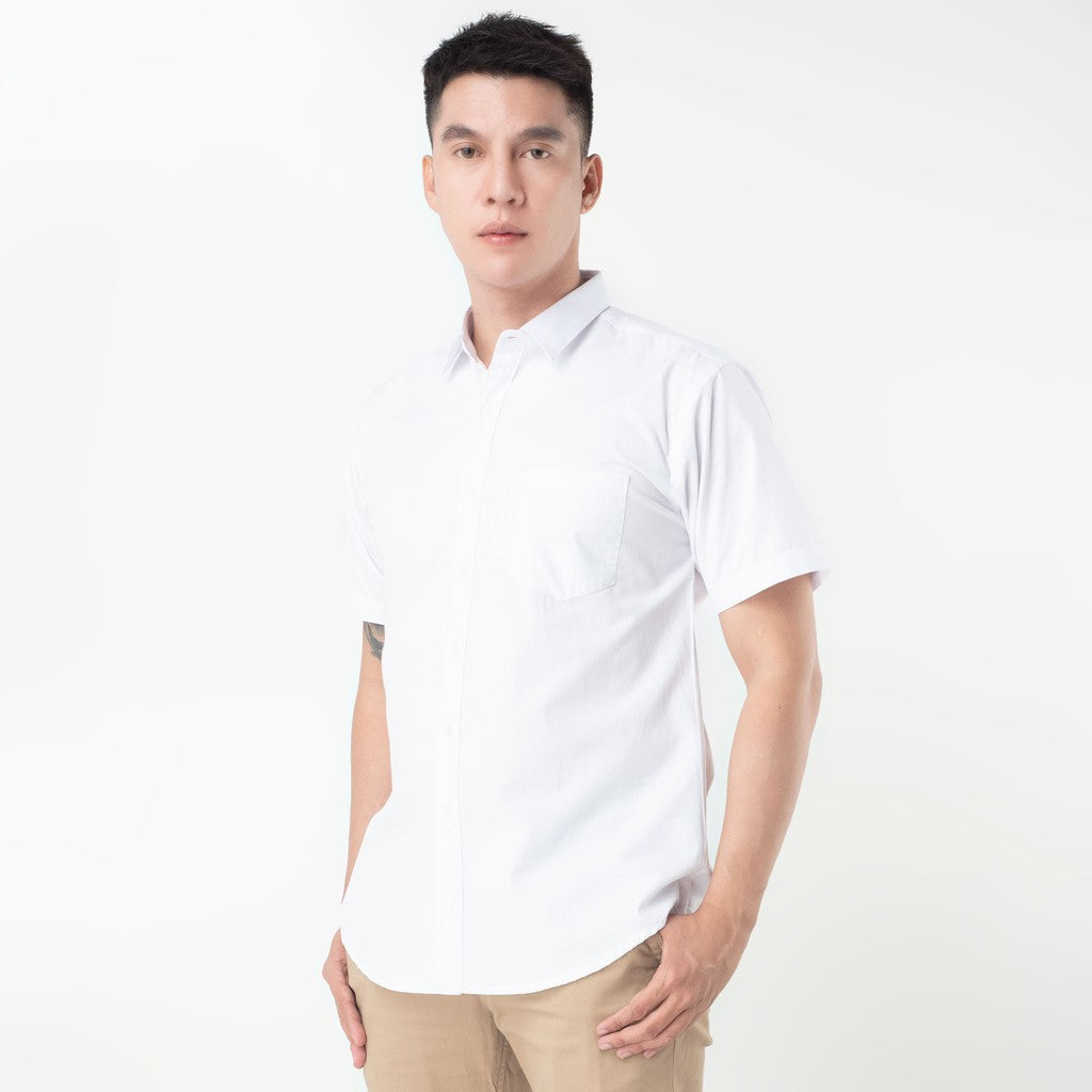 Benhill Kemeja Pria Basic Polos Lengan Pendek Katun Poplin Putih 47-16134
