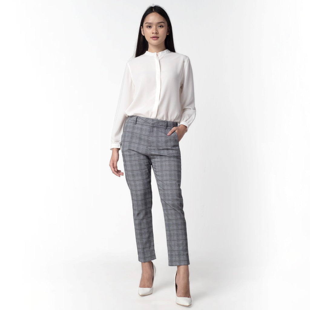 Celana Tartan Wanita Plaid Pants Kotak Grey 262-32282
