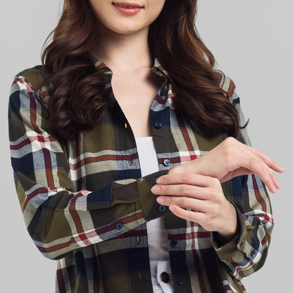 Benhill Kemeja Crop Top Wanita Flannel Lengan Panjang Kotak Hiaju 767-11784