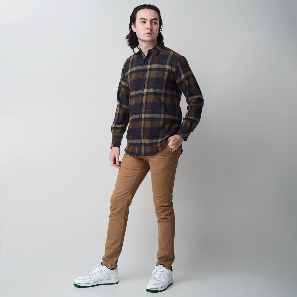 Benhill Kemeja Pria Flannel Lengan Panjang Kotak Biru 29406-11533