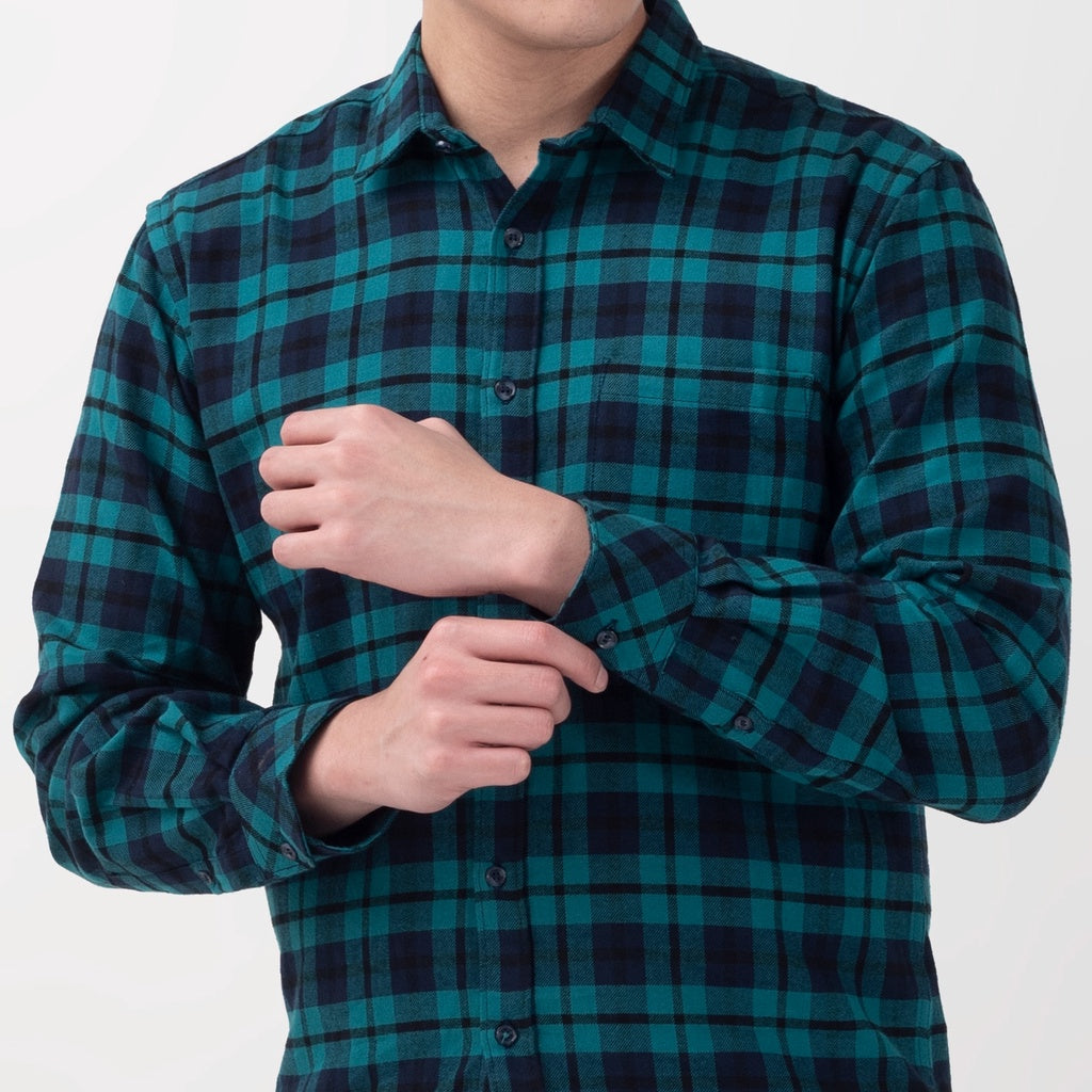 Benhill Kemeja Pria Flannel Lengan Panjang Kotak Hijau 27096-11733