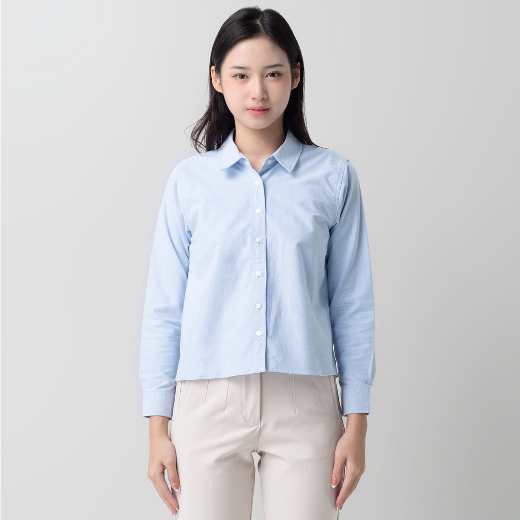 Benhill Kemeja Crop Top Wanita Polos Lengan Panjang Blue 879-13384