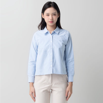 Benhill Kemeja Crop Top Wanita Polos Lengan Panjang Blue 879-13384