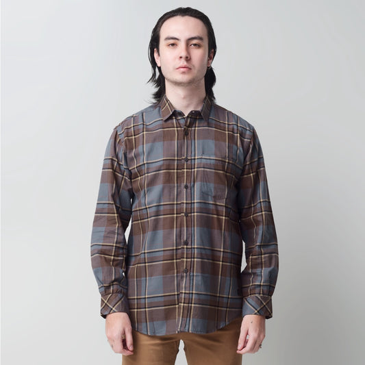 Benhill Kemeja Pria Flannel Lengan Panjang Kotak Coklat 28920-11533