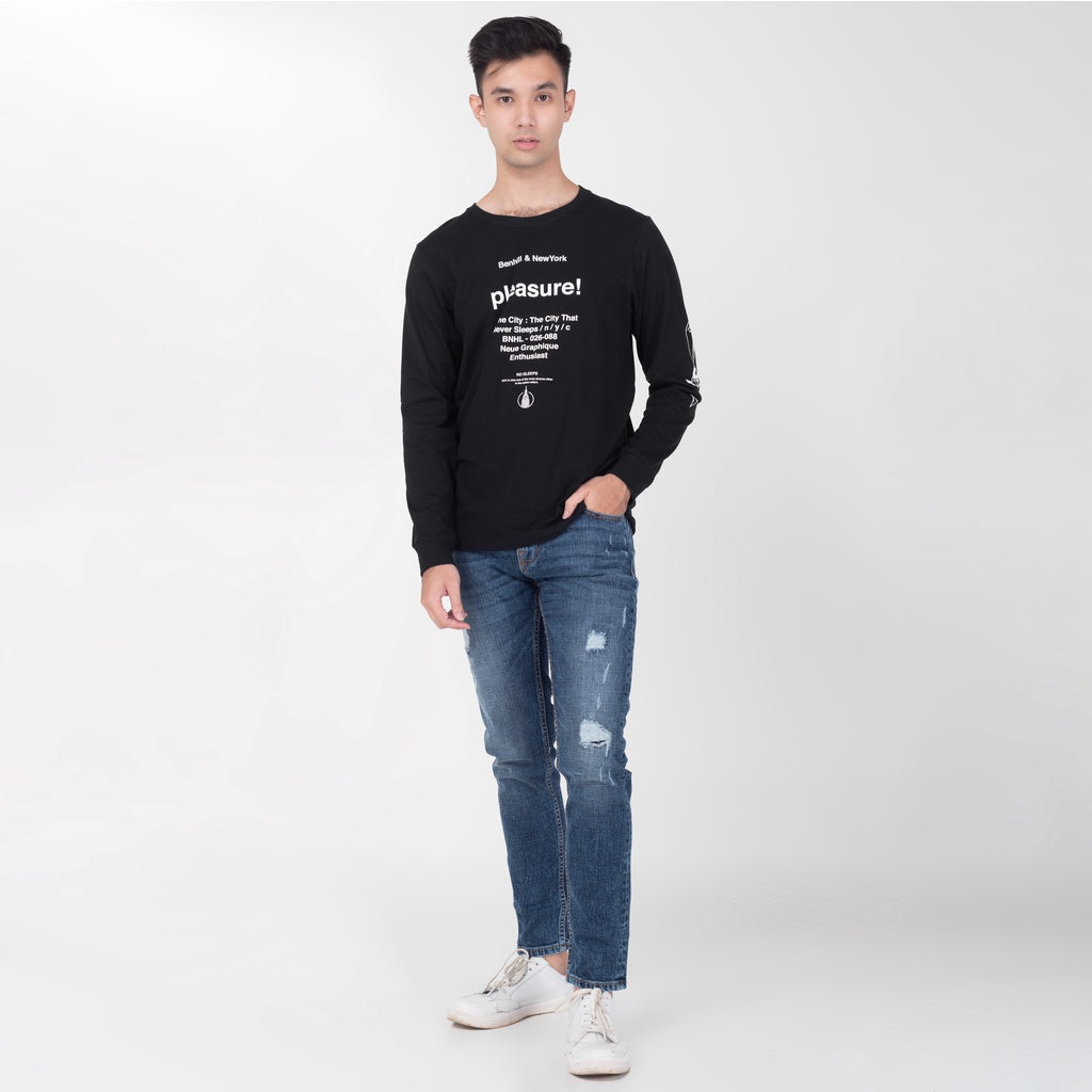 Benhill Kaos Grafis Katun 30s Combed Lengan Panjang Hitam 353-35272