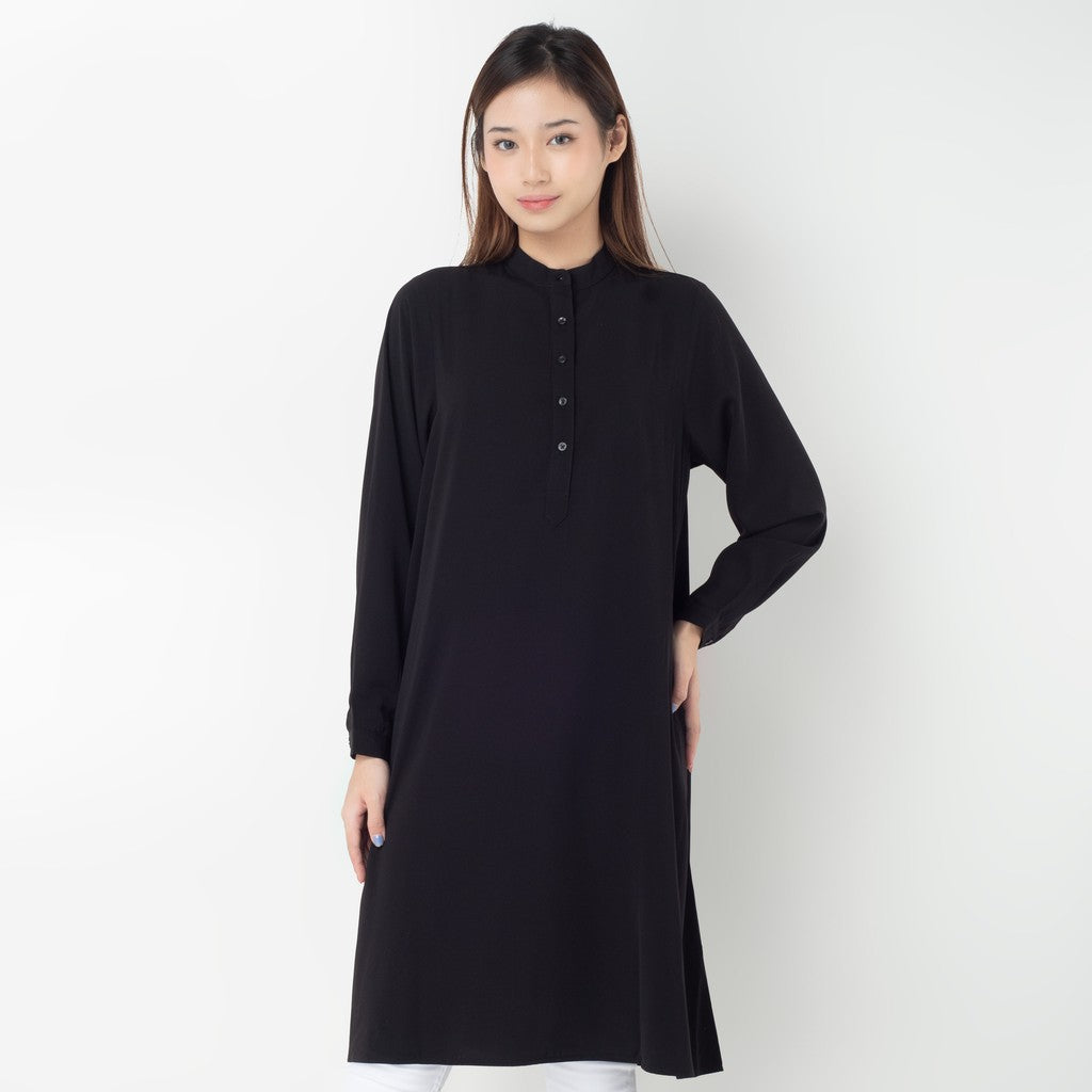 Benhill Kemeja "Hee soo" Tunik Dress  Wanita Krah Shanghai Lengan Panjang Black 274-39287