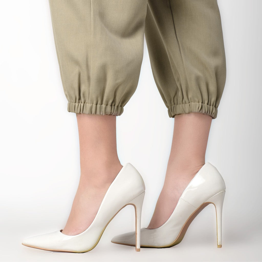 Benhill Celana " Eunji"  Bahan Wanita High Waist Jogger Pant Pinggang Karet Khaki 218-39575