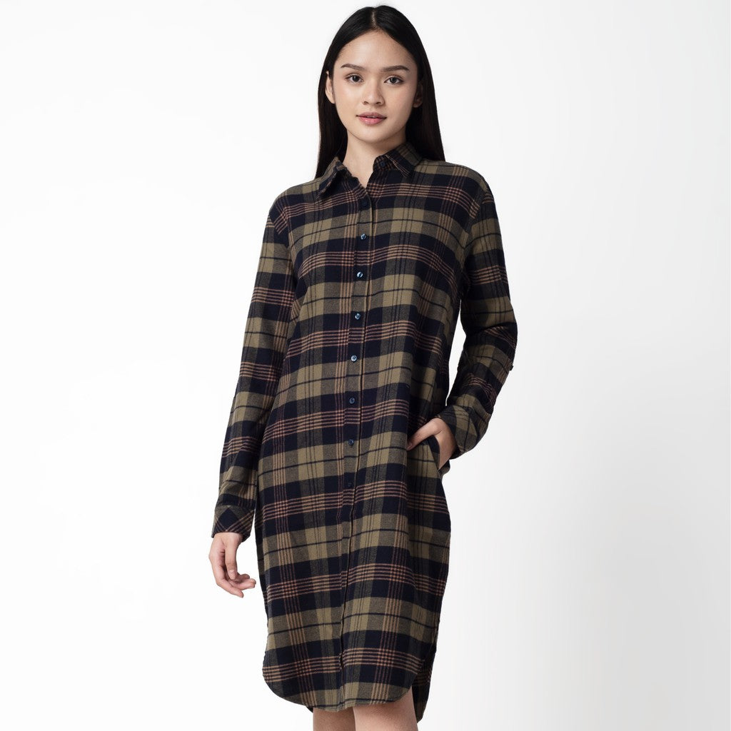 Benhill Kemeja Tunik Flannel Wanita Kotak Hijau 0679-11735