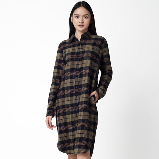 Benhill Kemeja Tunik Flannel Wanita Kotak Hijau 0679-11735