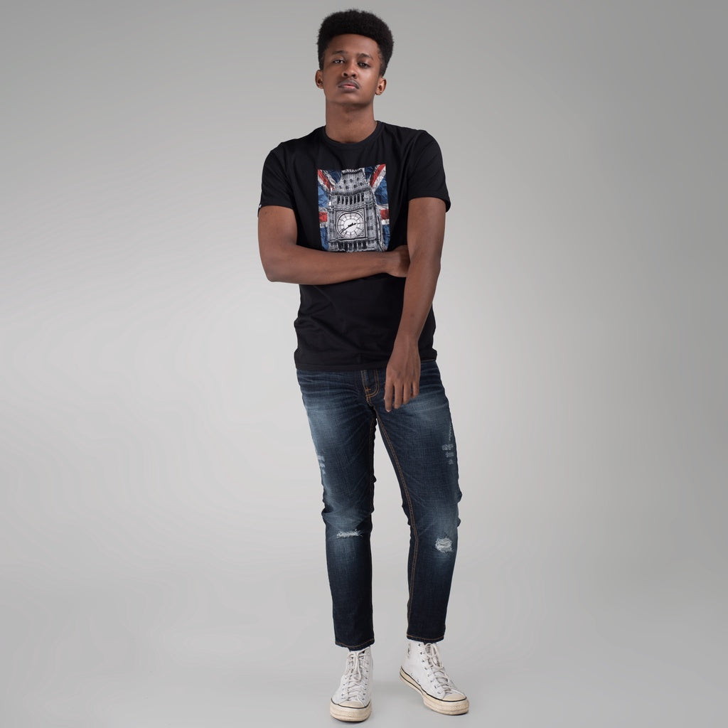 Benhill T-shirt Grafis Katun 30s Combed Lengan Pendek Hitam 455-39268