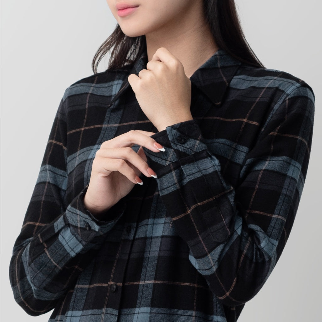 Benhill Kemeja Tunik Flannel Wanita Kotak Abu 1151-11635