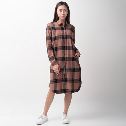 Benhill Kemeja Tunik Flannel Wanita Kotak Coklat 296-11535