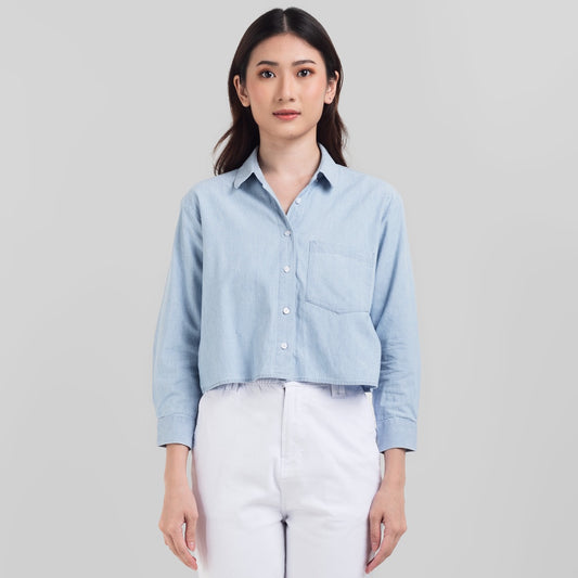 Benhill Kemeja Crop Top Wanita Denim Light Blue 822-19314