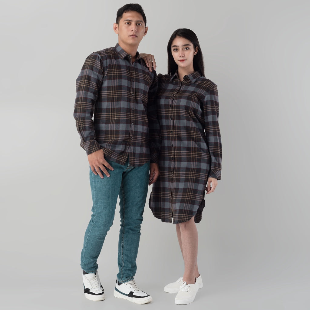 Benhill Kemeja Couple Flannel Kotak Abu 726-11635-53-11633