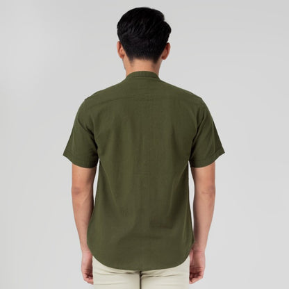 Benhill Kemeja Koko Pria Linen Polos Pendek Hijau Army 50008-16H10