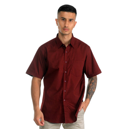 Benhill Kemeja Pria Basic Polos Lengan Pendek Katun Poplin Maroon 27367-68
