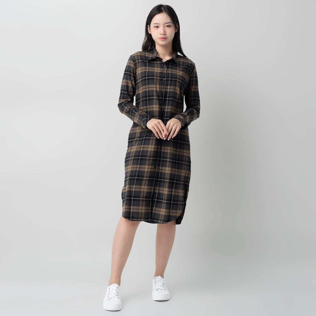 Benhill Kemeja Tunik Flannel Wanita Kotak Abu 0746-11635