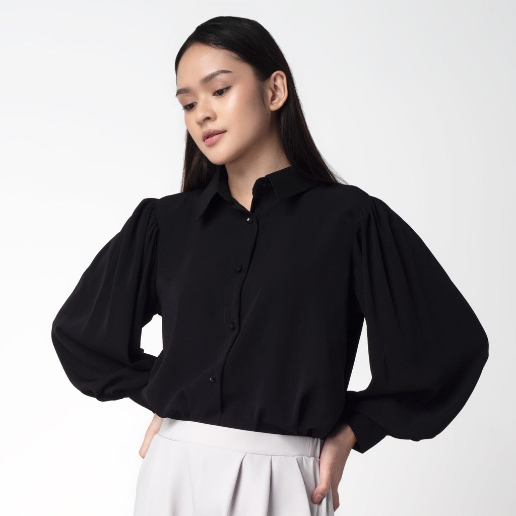Benhill Kemeja Wanita " Seori" Tops Lengan Panjang Puff Black 251-39279