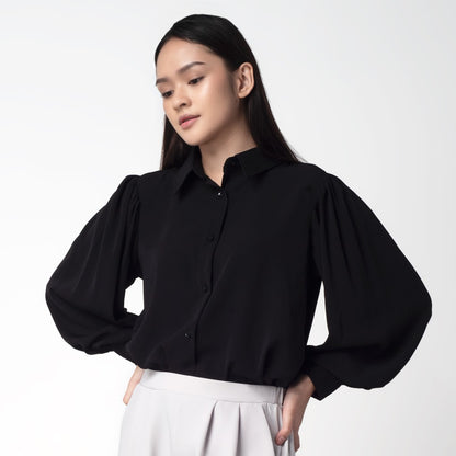 Benhill Kemeja Wanita " Seori" Tops Lengan Panjang Puff Black 251-39279