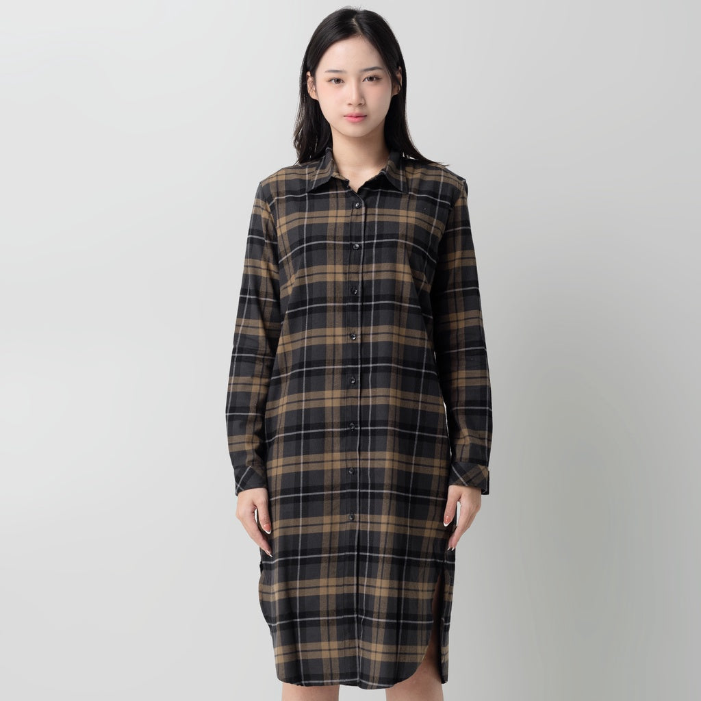Benhill Kemeja Tunik Flannel Wanita Kotak Abu 0746-11635
