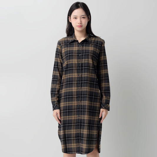 Benhill Kemeja Tunik Flannel Wanita Kotak Abu 0746-11635
