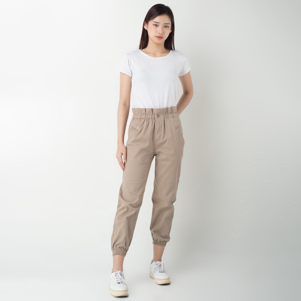 Benhill Celana  "Rae"  Stretch Wanita High Waist Jogger Pants Khaki 285-32991