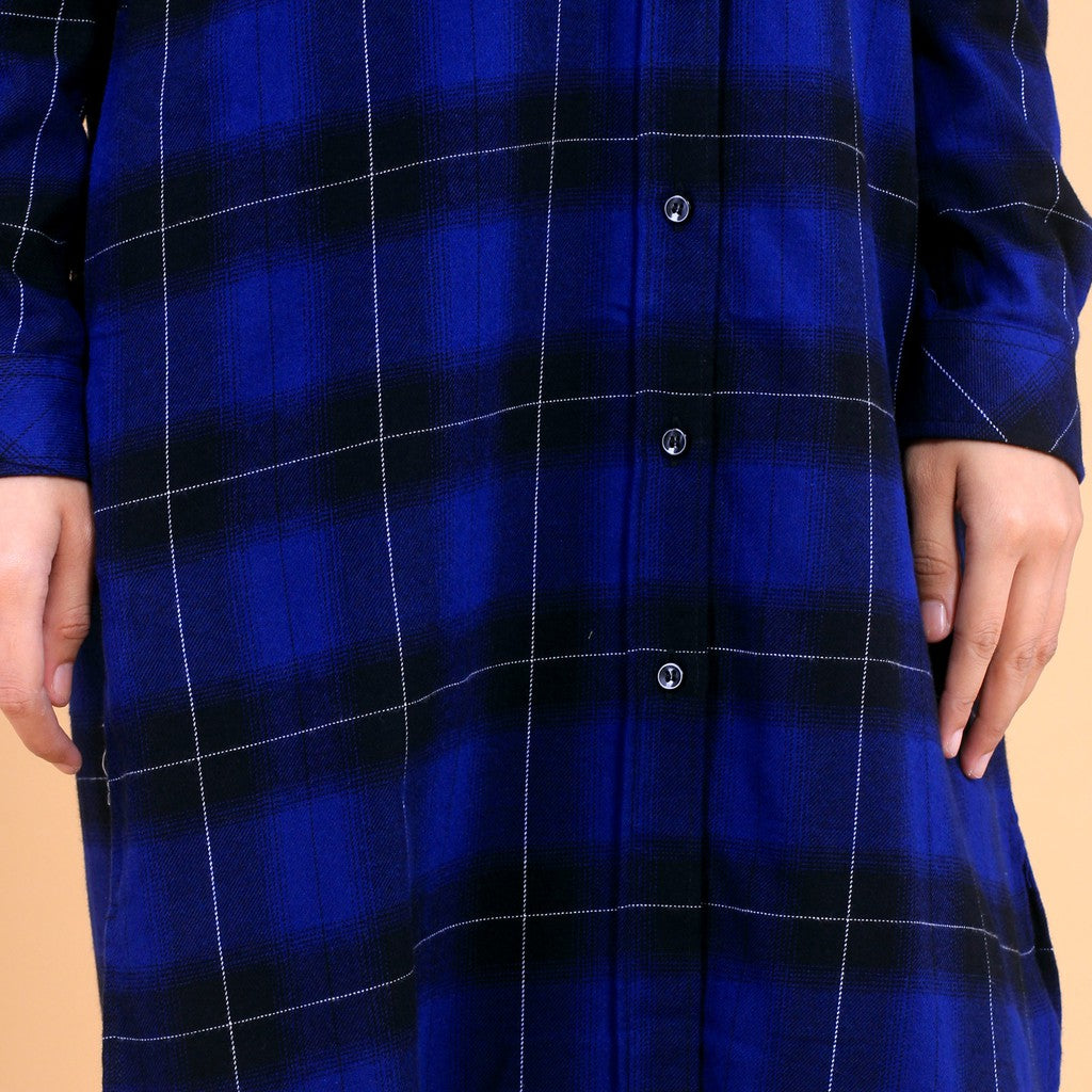 Benhill Kemeja Tunik Wanita  Kotak Flannel Biru 0623-51335