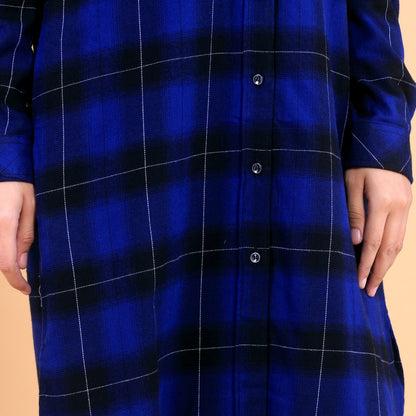 Benhill Kemeja Tunik Wanita  Kotak Flannel Biru 0623-51335