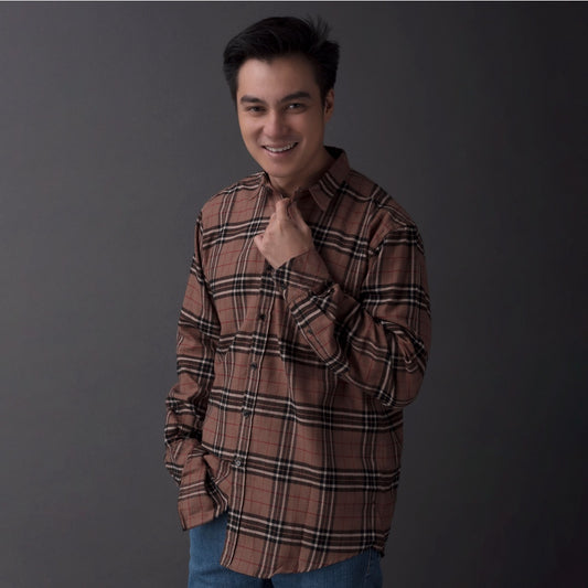 Benhill Kemeja Pria Flannel Lengan Panjang  Kotak Coklat 27093-11533