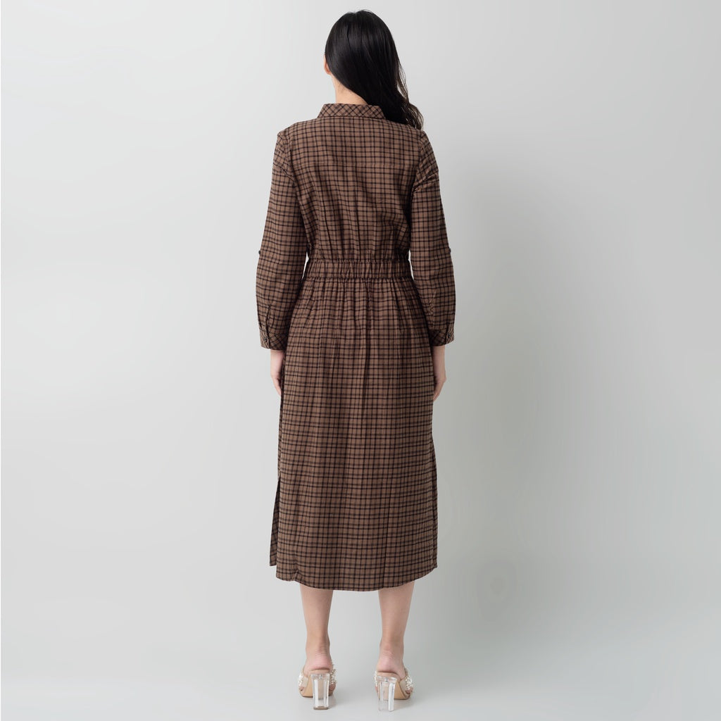 Benhill Gamis Wanita Flannel Lengan Panjang Kotak Coklat 1155-11530