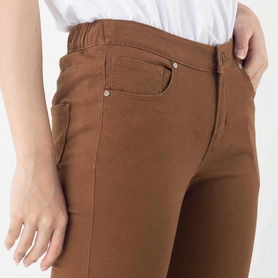 Benhill Celana  "Jiwon" Panjang Wanita Pinggang Karet Bahan Katun Stretch Warna Caramel Brown 205-22527