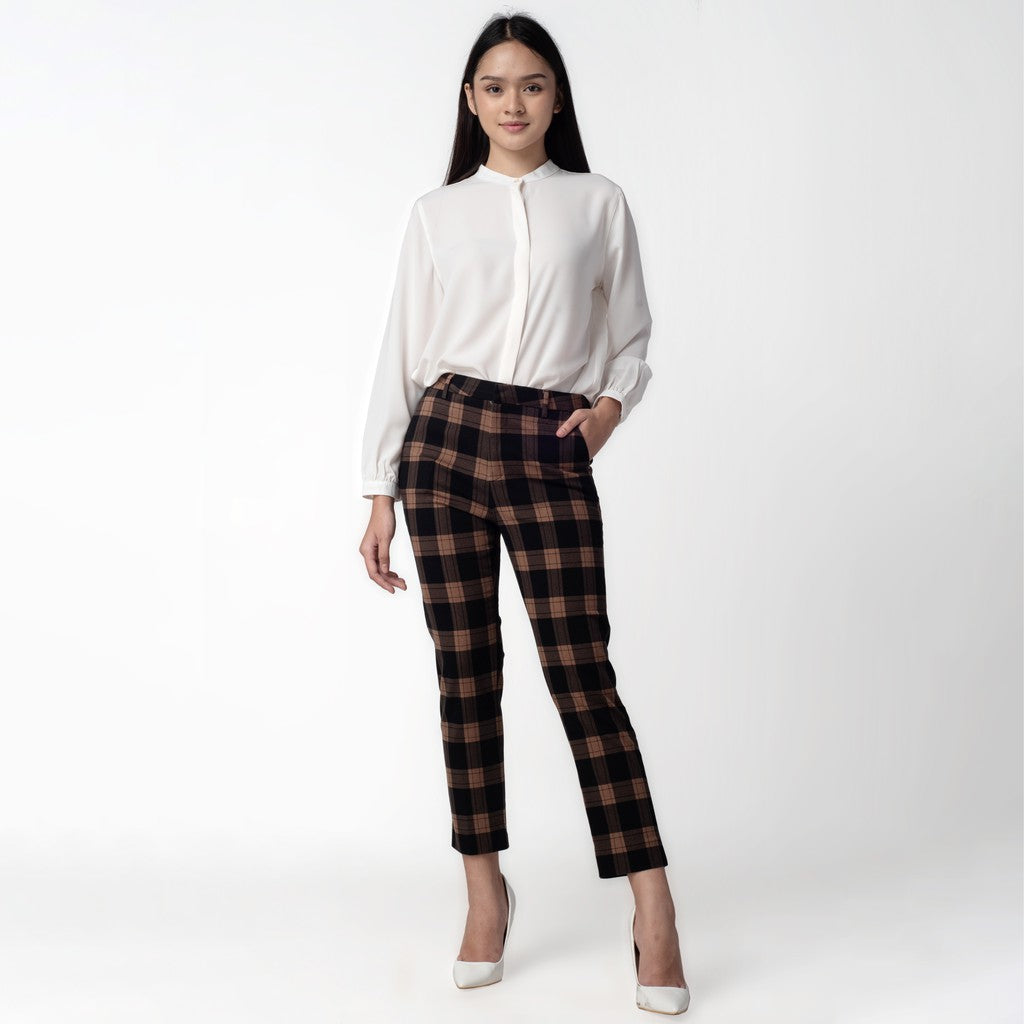 Benhill Celana Tartan Wanita "Narae" Plaid Pants Kotak Brown 263-32582