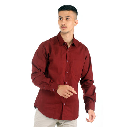 Benhill Kemeja Pria Basic Polos Lengan Panjang Katun Poplin Maroon 27365-66
