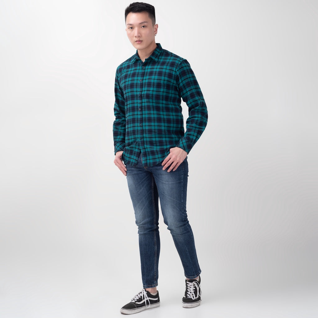 Benhill Kemeja Pria Flannel Lengan Panjang Kotak Hijau 27096-11733
