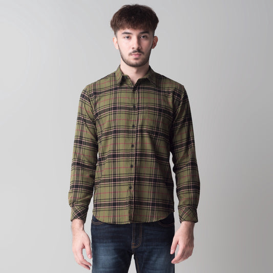 Benhill Kemeja Pria Flannel Lengan Panjang  Kotak Hijau 28068-11733