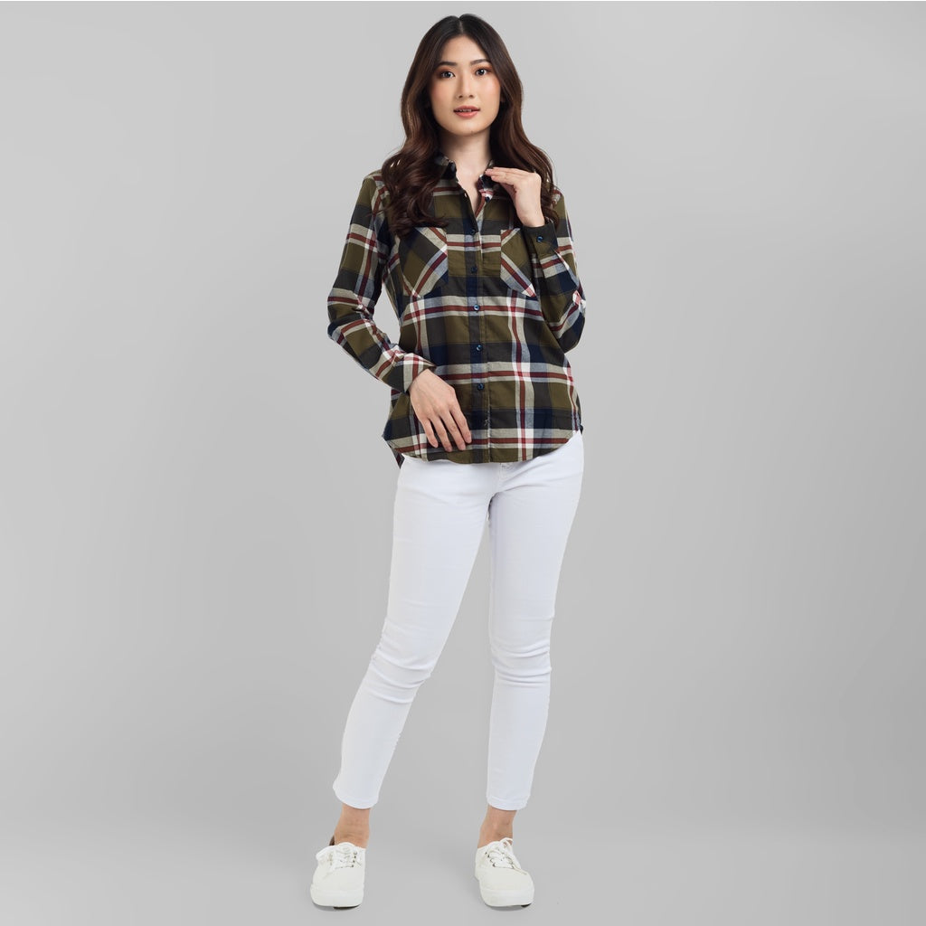 Benhill Kemeja Wanita Flannel  Lengan Panjang Kotak Hijau 768-11762