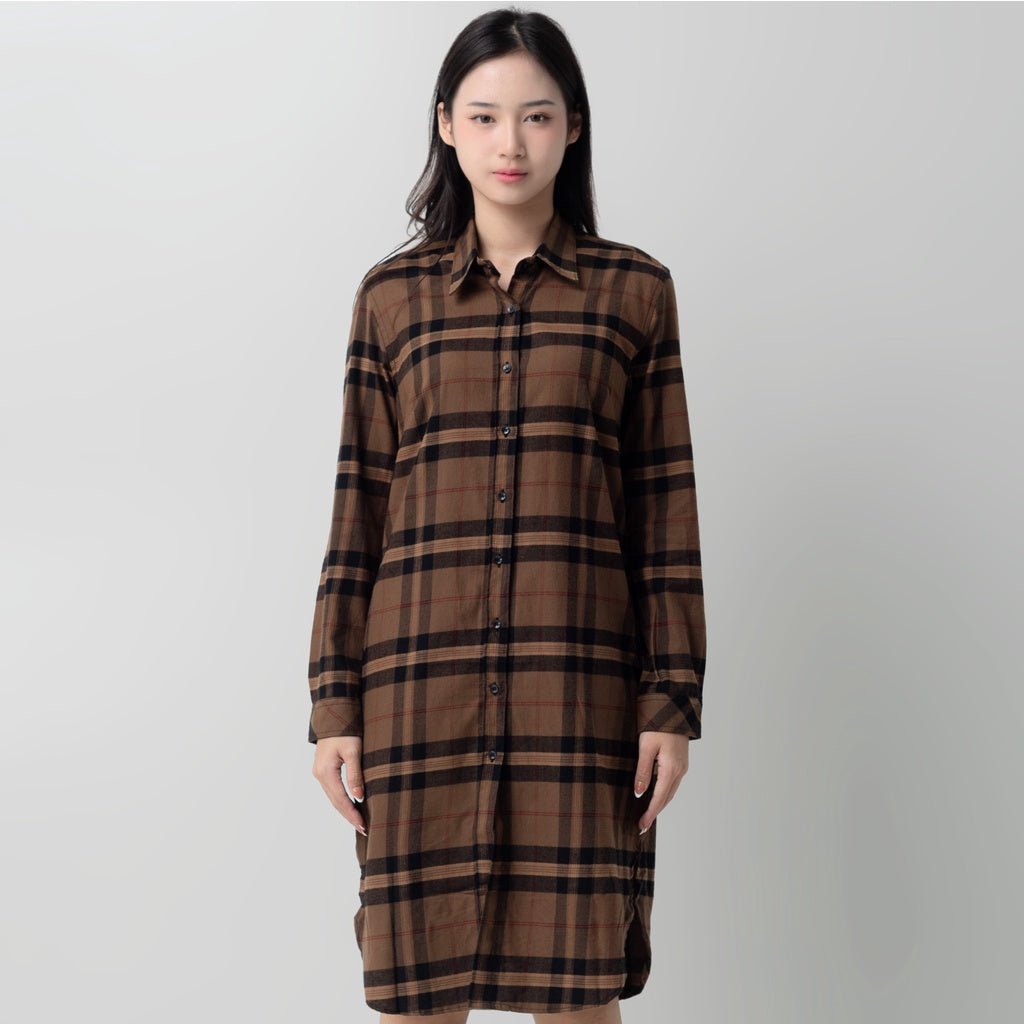 Benhill Kemeja Tunik Flannel Wanita Kotak Coklat 0747-11535