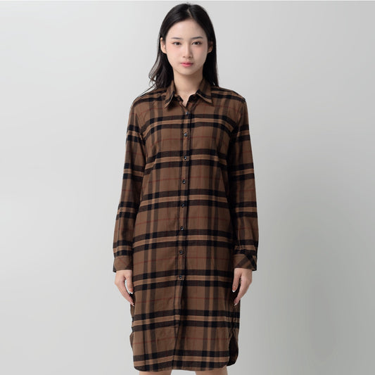 Benhill Kemeja Tunik Flannel Wanita Kotak Coklat 0747-11535